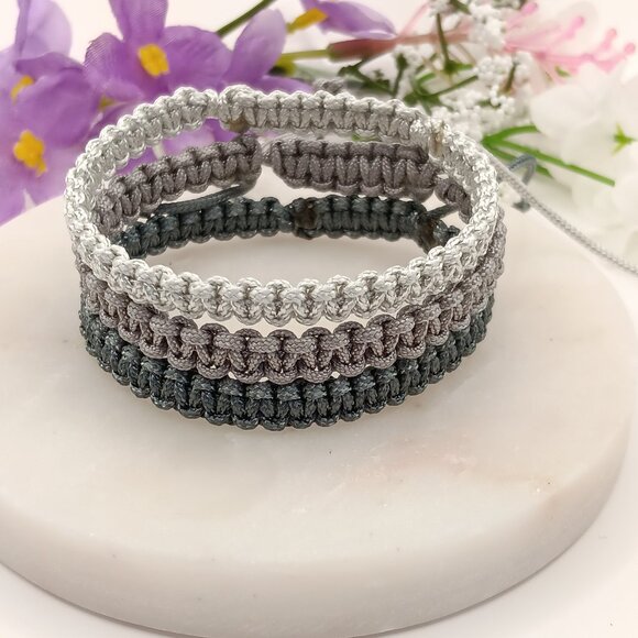 Macrame Cord Bracelet โ Gray Shades | Waterproof & Adjustable - Picture 4 of 14